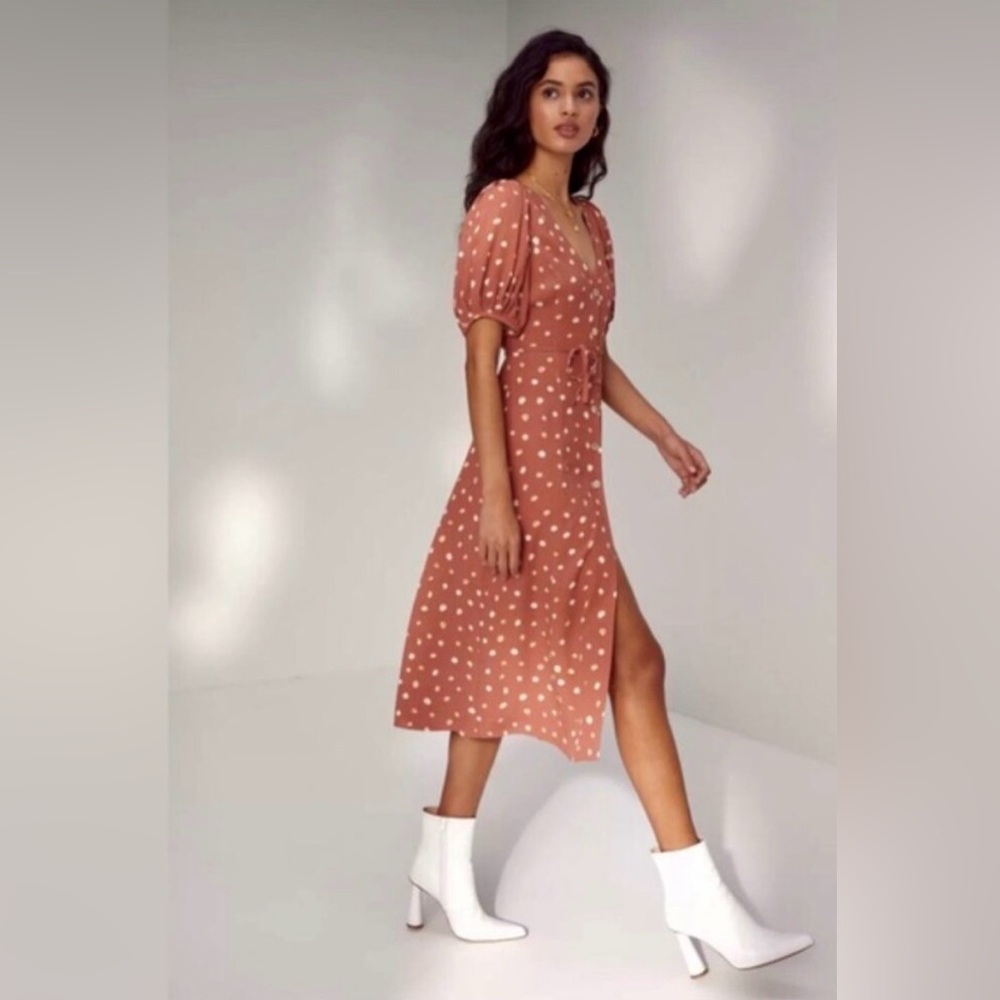Wilfred Terracotta Polka Dot Midi Dress